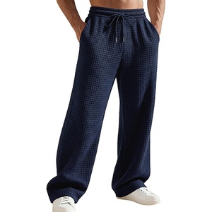 Mens Striped Sweatpants Baggy Wide Leg Casual Pants Loose fit with Elastic Waist and Pockets(A-navy)
