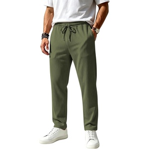 Mens Striped Sweatpants Baggy Wide Leg Casual Pants Loose fit with Elastic Waist and Pockets(Army Green)