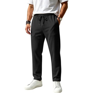 Mens Striped Sweatpants Baggy Wide Leg Casual Pants Loose fit with Elastic Waist and Pockets(Black)