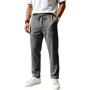 Mens Striped Sweatpants Baggy Wide Leg Casual Pants Loose fit with Elastic Waist and Pockets(Dark Gray)