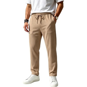 Mens Striped Sweatpants Baggy Wide Leg Casual Pants Loose fit with Elastic Waist and Pockets(Khaki)