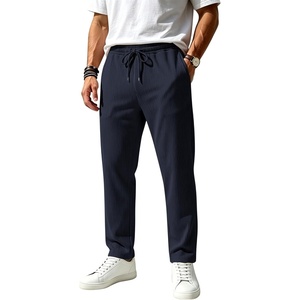 Mens Striped Sweatpants Baggy Wide Leg Casual Pants Loose fit with Elastic Waist and Pockets(Navy)