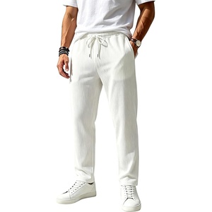 Mens Striped Sweatpants Baggy Wide Leg Casual Pants Loose fit with Elastic Waist and Pockets(White)