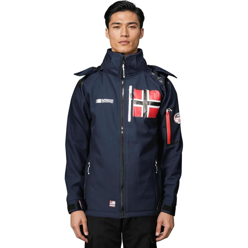 imageGeographical Norway RENADOO Homme Veste Softshell Impermable avec Capuche Blouson CoupeVent Respirant Confortable et Rsistant pour Randonne Outdoor et QuotidienMarine