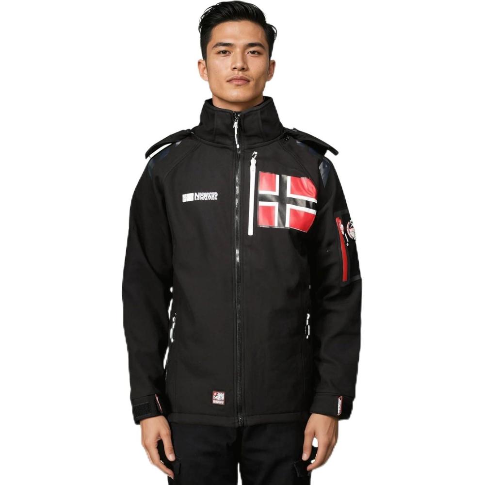 imageGeographical Norway RENADOO Homme Veste Softshell Impermable avec Capuche Blouson CoupeVent Respirant Confortable et Rsistant pour Randonne Outdoor et QuotidienNoir