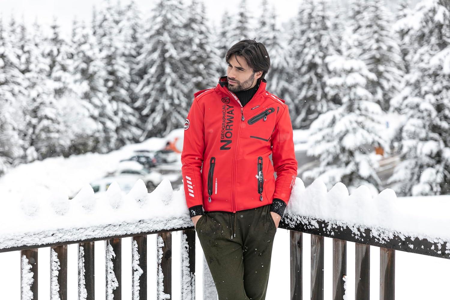 imageGeographical Norway Royaudb Men Dsitribrands Production Veste Softshell Capuche Homme Impermeable Manteau Outdoor Blouson Coupe Vent Tactique Resistant Randonnee Ski Automne Hiver PrintempsRouge Noir