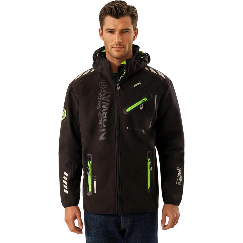 imageGeographical Norway Royaudb Men Dsitribrands Production Veste Softshell Capuche Homme Impermeable Manteau Outdoor Blouson Coupe Vent Tactique Resistant Randonnee Ski Automne Hiver PrintempsNoir Vert