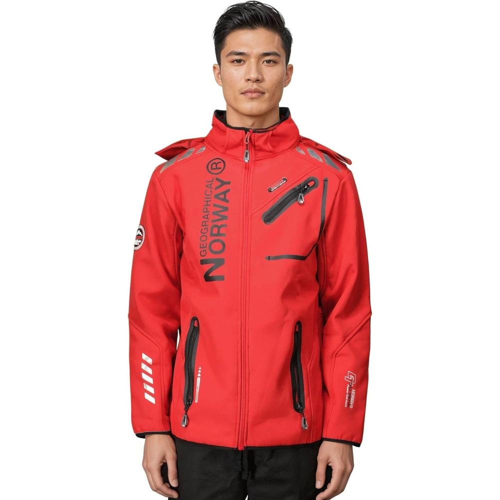 imageGeographical Norway Royaudb Men Dsitribrands Production Veste Softshell Capuche Homme Impermeable Manteau Outdoor Blouson Coupe Vent Tactique Resistant Randonnee Ski Automne Hiver PrintempsRouge Noir