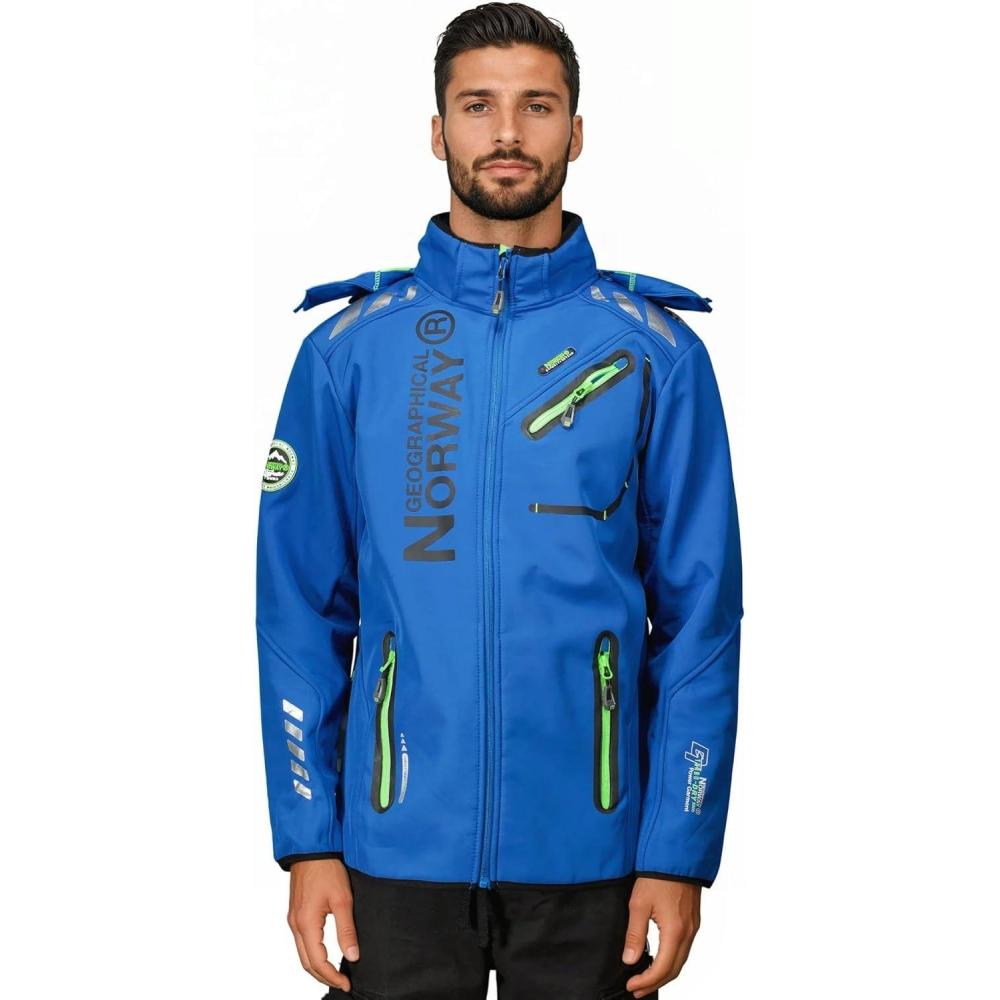 imageGeographical Norway Royaudb Men Dsitribrands Production Veste Softshell Capuche Homme Impermeable Manteau Outdoor Blouson Coupe Vent Tactique Resistant Randonnee Ski Automne Hiver PrintempsBleu Royal Vert