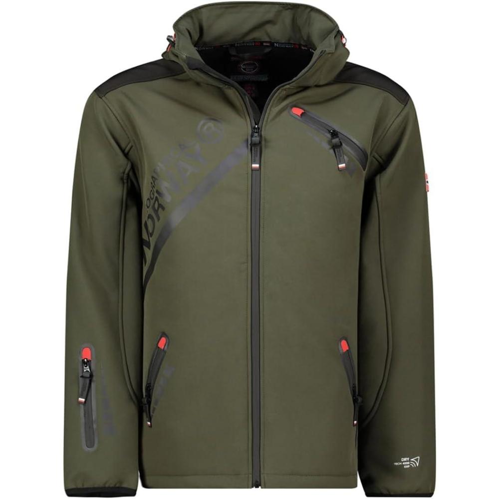 imageGeographical Norway TWOPAC Homme Softshell Capuche Impermable et Respirante Veste Outdoor CoupeVent Idale pour la Randonne et les Activits ExtrieuresKaki