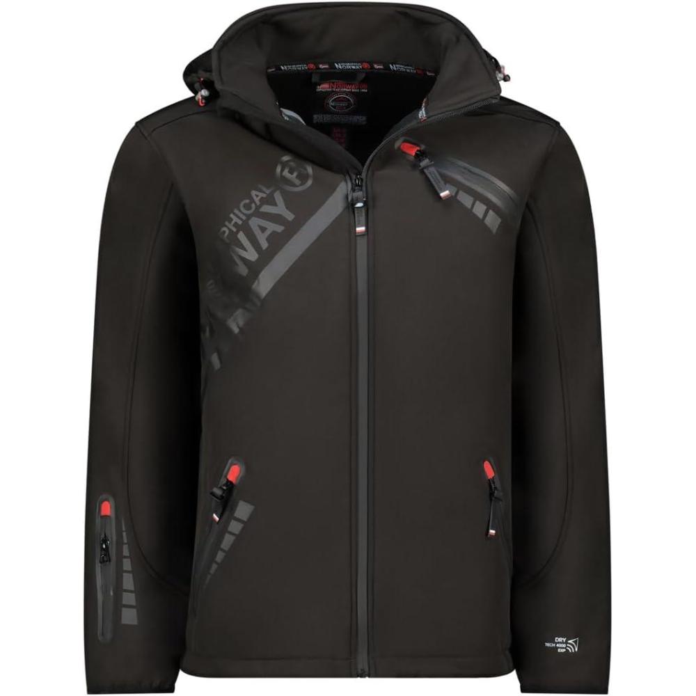 imageGeographical Norway TWOPAC Homme Softshell Capuche Impermable et Respirante Veste Outdoor CoupeVent Idale pour la Randonne et les Activits ExtrieuresNoir