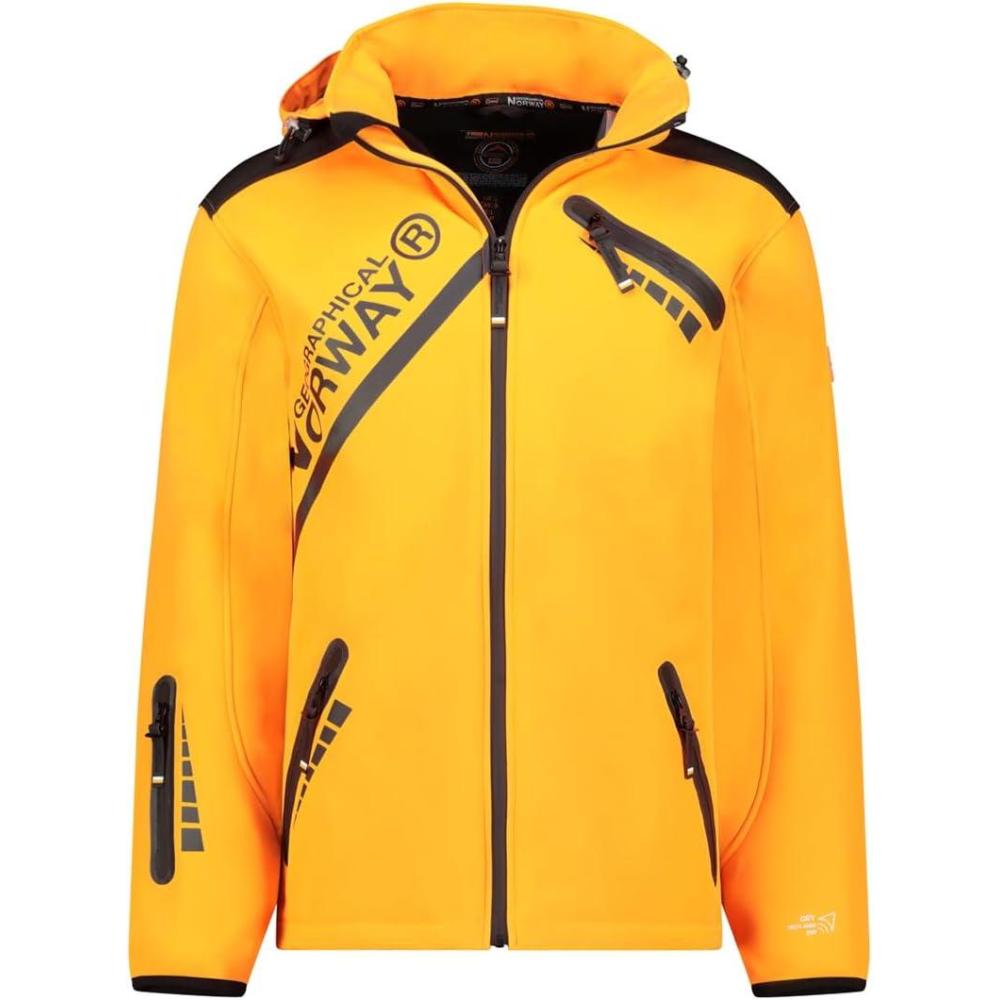 imageGeographical Norway TWOPAC Homme Softshell Capuche Impermable et Respirante Veste Outdoor CoupeVent Idale pour la Randonne et les Activits ExtrieuresOrange Fluo