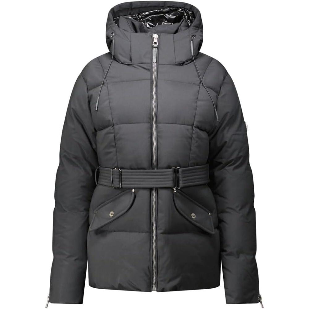 imageGeographical Norway Alfea Femme Blouson Hiver Court Chaud avec Capuche Amovible Veste Matelasse avec Ceinture Ajustable Look Urbain Tendance Confort ampamp lgance QuotidienneNoir