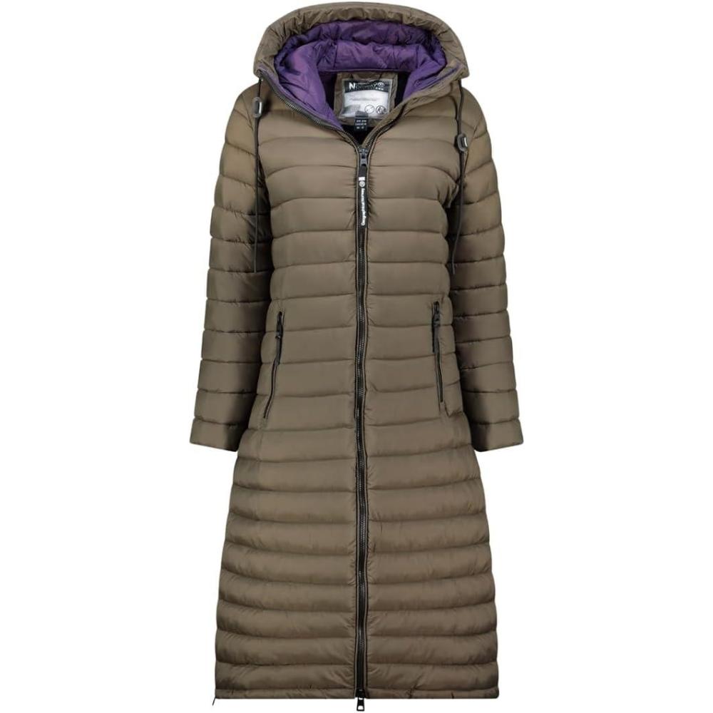 imageGeographical Norway Azule Femme Parka Longue Hiver avec Capuche Chaude Manteau Impermable CoupeVent Multipoches Confort et Isolation Thermique pour FroidKaki