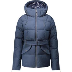 Geographical Norway Alfea Femme – Blouson Hiver Court Chaud avec Capuche Amovible – Veste Matelassée avec Ceinture Ajustable – Look Urbain Tendance – Confort & Élégance Quotidienne(Marine)