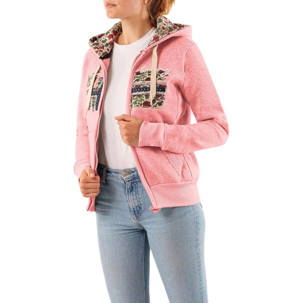 imageGEO NORWAY FABEAUTE Lady SweatShirt Femme Capuche Fermeture Poches Sweatshirt Femmes Pull Casual Manches Longues Chaud Hoodie Veste Tops Sport ConfortableRosepale