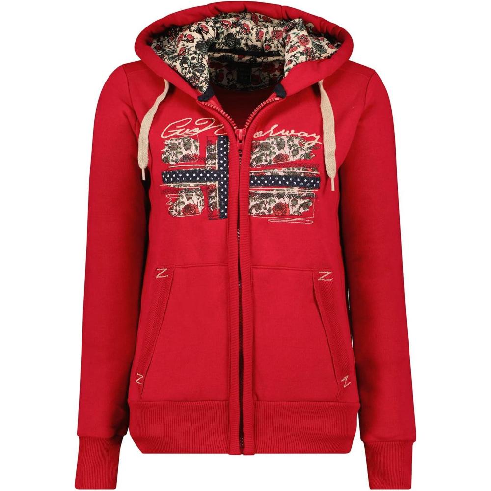 imageGEO NORWAY FABEAUTE Lady SweatShirt Femme Capuche Fermeture Poches Sweatshirt Femmes Pull Casual Manches Longues Chaud Hoodie Veste Tops Sport ConfortableGrenat