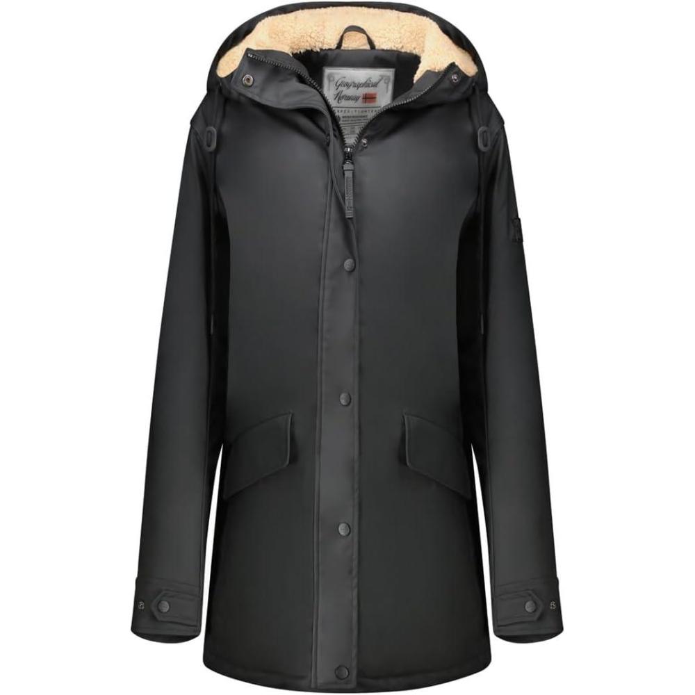 imageGeographical Norway ARMOTA Blouson Femme Hiver Chaud avec Capuche Dperlant CoupeVent Fermeture Renforce Style Urbain lgant Veste Outdoor QuotidienneNoir