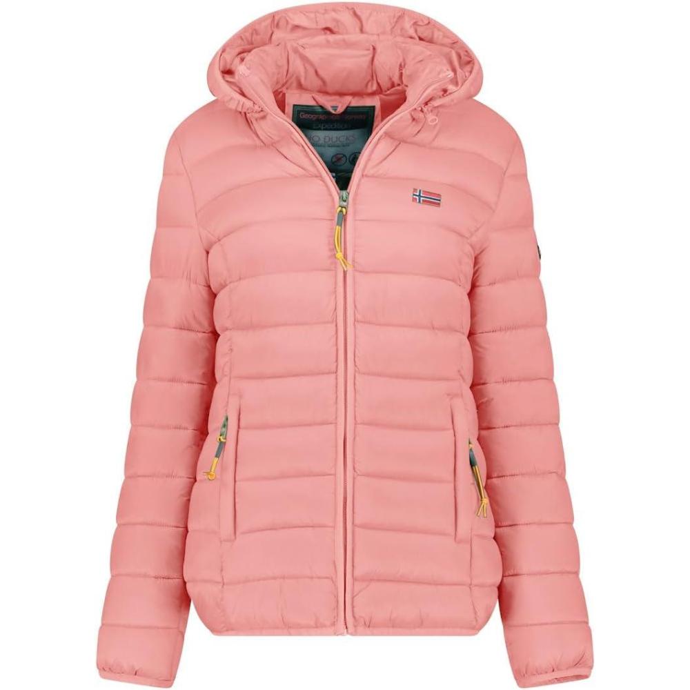 imageGeographical Norway Atikolor Hood Doudoune Lgre Femme avec Capuche Blouson Matelass Chaud MiSaison Style Urbain Poches Zippes Badge ampamp Drapeau Brods Coupe FminineVieux Rose