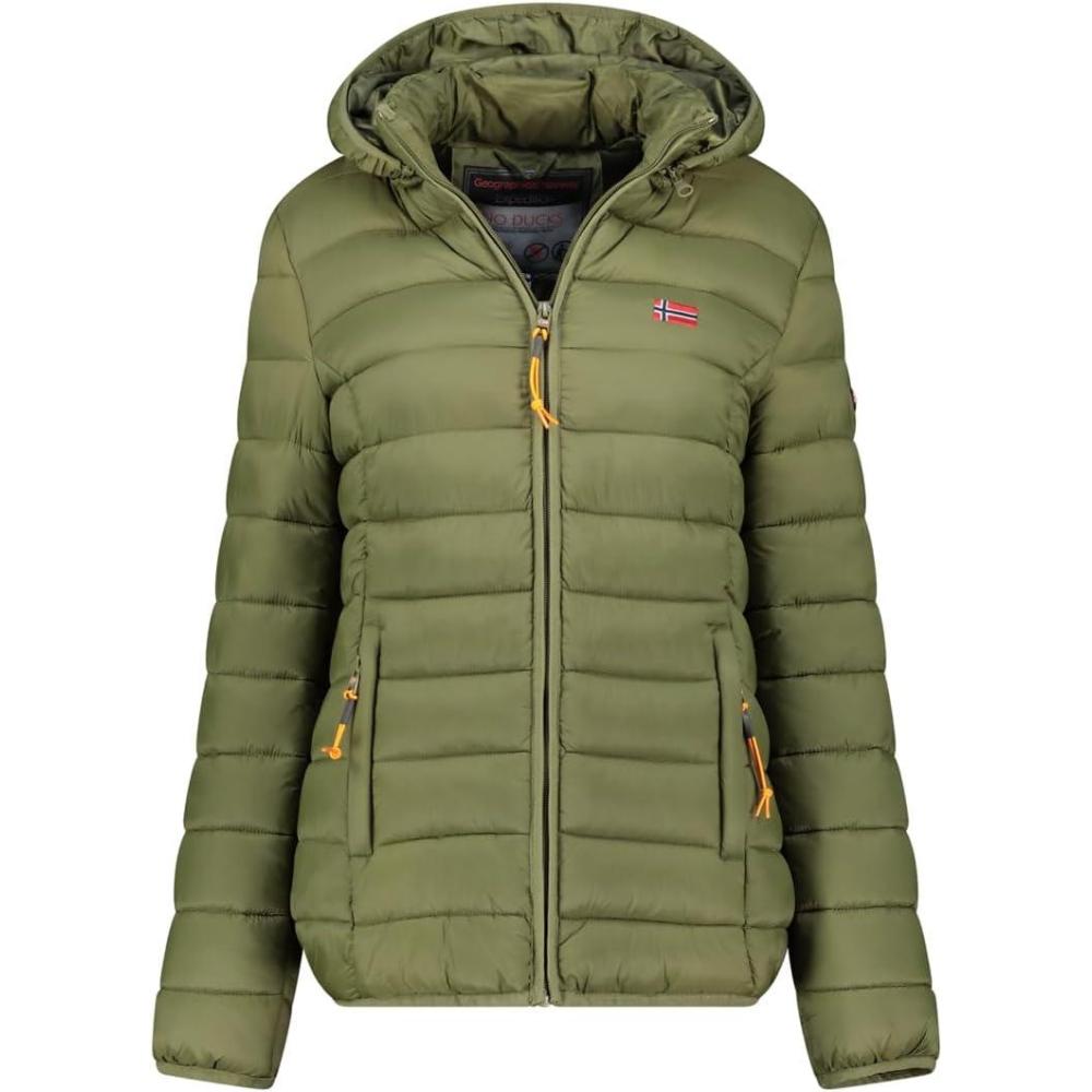 imageGeographical Norway Atikolor Hood Doudoune Lgre Femme avec Capuche Blouson Matelass Chaud MiSaison Style Urbain Poches Zippes Badge ampamp Drapeau Brods Coupe FminineOlive