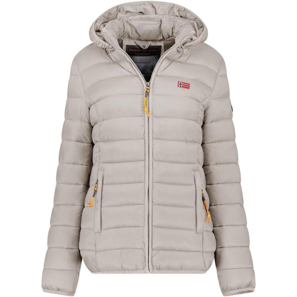 imageGeographical Norway Atikolor Hood Doudoune Lgre Femme avec Capuche Blouson Matelass Chaud MiSaison Style Urbain Poches Zippes Badge ampamp Drapeau Brods Coupe FminineGris Clair