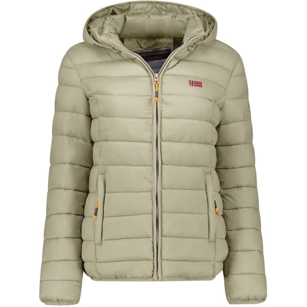 imageGeographical Norway Atikolor Hood Doudoune Lgre Femme avec Capuche Blouson Matelass Chaud MiSaison Style Urbain Poches Zippes Badge ampamp Drapeau Brods Coupe FminineVert Sauge