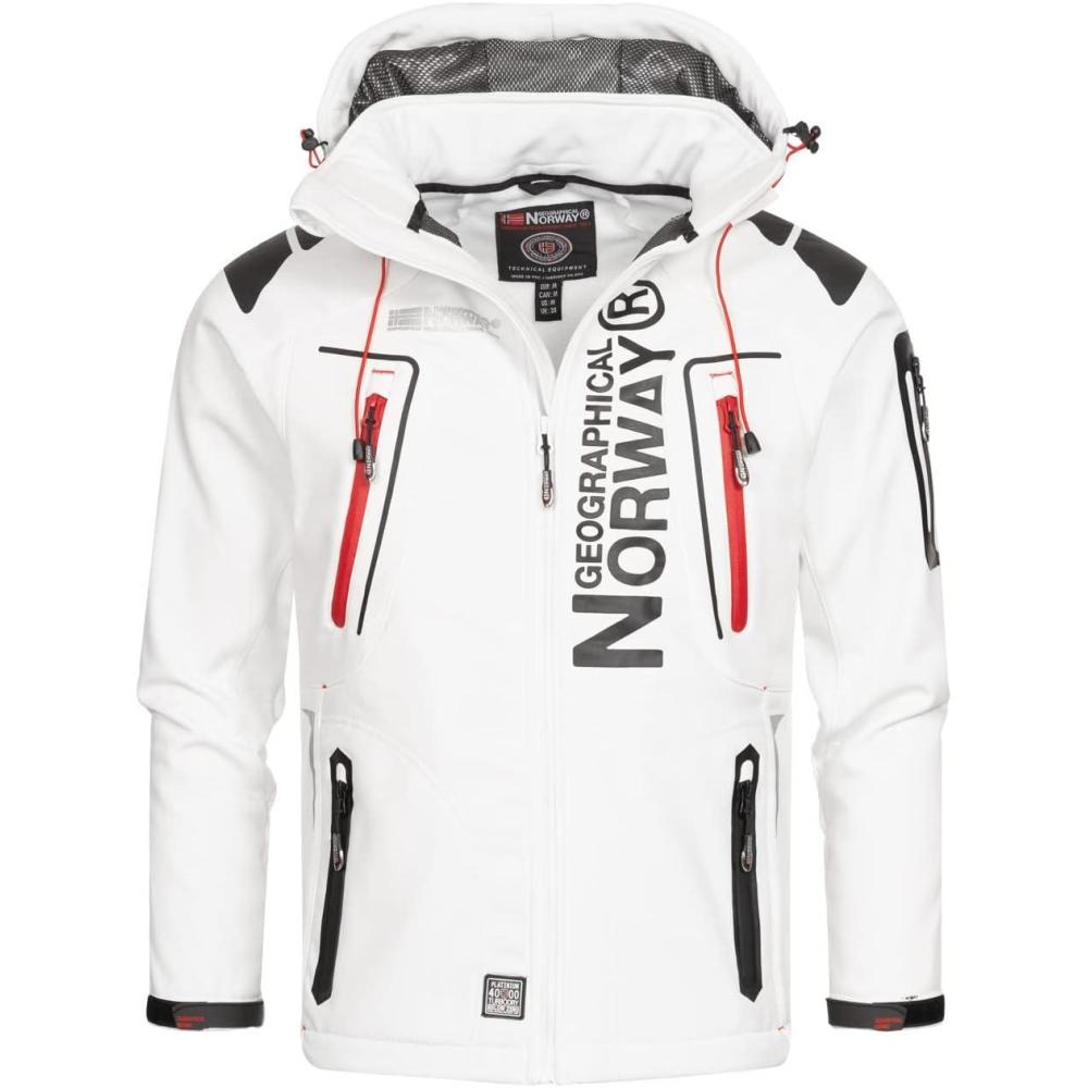 imageGeographical Norway Techno Men Veste Softshell Capuche Homme Impermeable Manteau Outdoor Blouson Coupe Vent Tactique Resistant Randonnee Ski Automne Hiver PrintempsBlanc Rouge