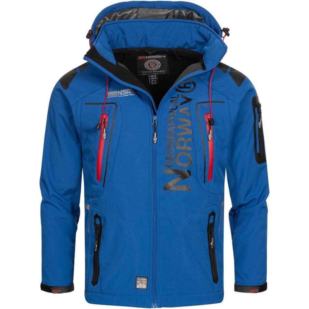imageGeographical Norway Techno Men Veste Softshell Capuche Homme Impermeable Manteau Outdoor Blouson Coupe Vent Tactique Resistant Randonnee Ski Automne Hiver PrintempsBleu Royal Rouge