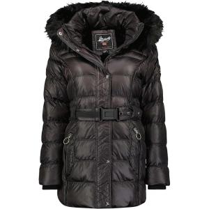 Geographical Norway Aimeraude Lady – Parka Longue Epaisse Chaude Femme Automne Hiver – Manteau Fin Capuche Fausse Fourure – Blouson Coupe Vent – Doudoune Elegante Femmes(Noir)