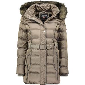 Geographical Norway Aimeraude Lady – Parka Longue Epaisse Chaude Femme Automne Hiver – Manteau Fin Capuche Fausse Fourure – Blouson Coupe Vent – Doudoune Elegante Femmes(Taupe)