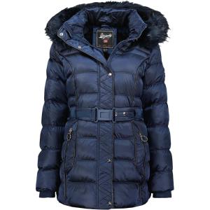 Geographical Norway Aimeraude Lady – Parka Longue Epaisse Chaude Femme Automne Hiver – Manteau Fin Capuche Fausse Fourure – Blouson Coupe Vent – Doudoune Elegante Femmes(Bleu Marine)