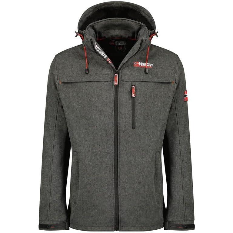 imageGeographical Norway Tarmak Men Veste Softshell Homme Impermeable Capuche Manteau Outdoor Blouson Coupe Vent Tactique Resistant Randonnee Ski Automne Hiver PrintempsGris Fonce