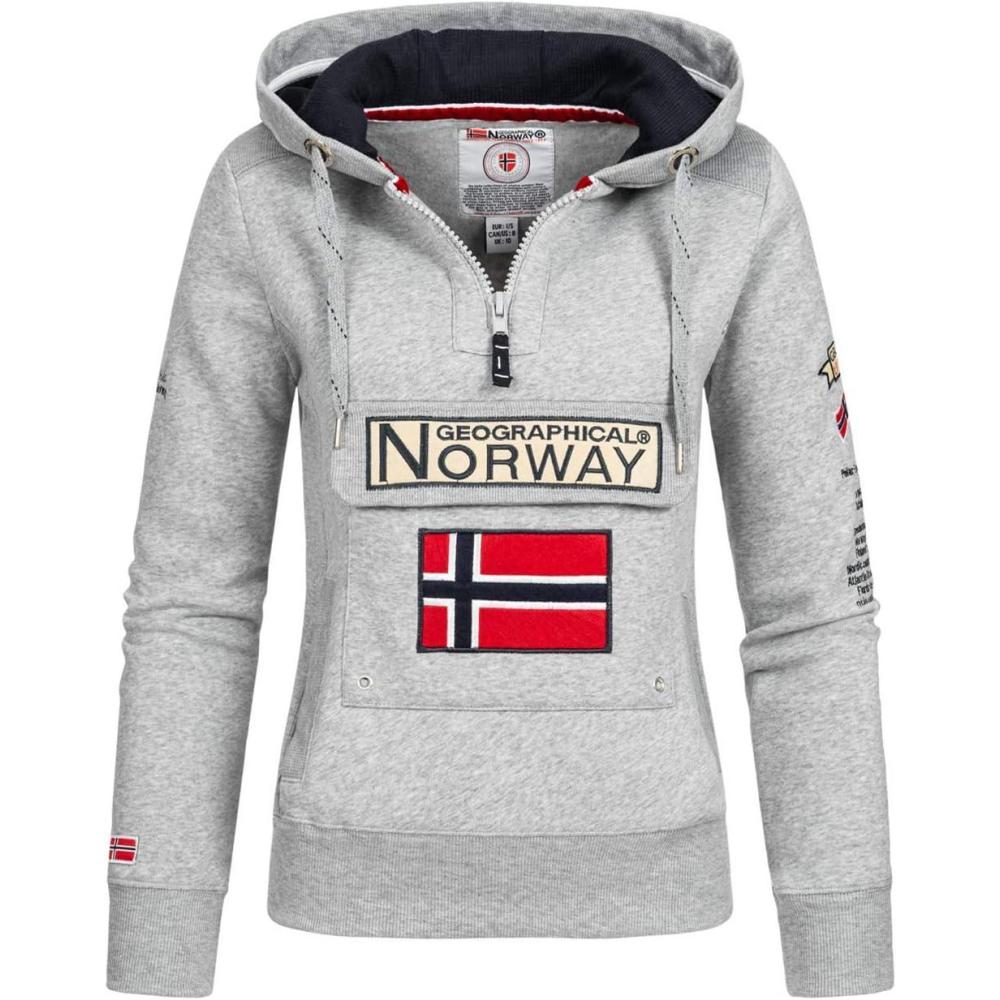 imageGeographical Norway Gymclass Lady Sweat Femme Zip Capuche Poches Sweatshirt Manches Longues Chaud Hoodie Veste Pull Femmes Saison Printemps Ete Automne HiverGris Clair
