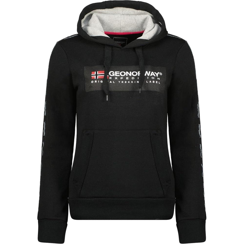imageGeographical Norway Gathlete Lady Sweat Femme Capuche Poches Kangourou Sweatshirt Femmes Pull Casual Manches Longues ChaudNoir