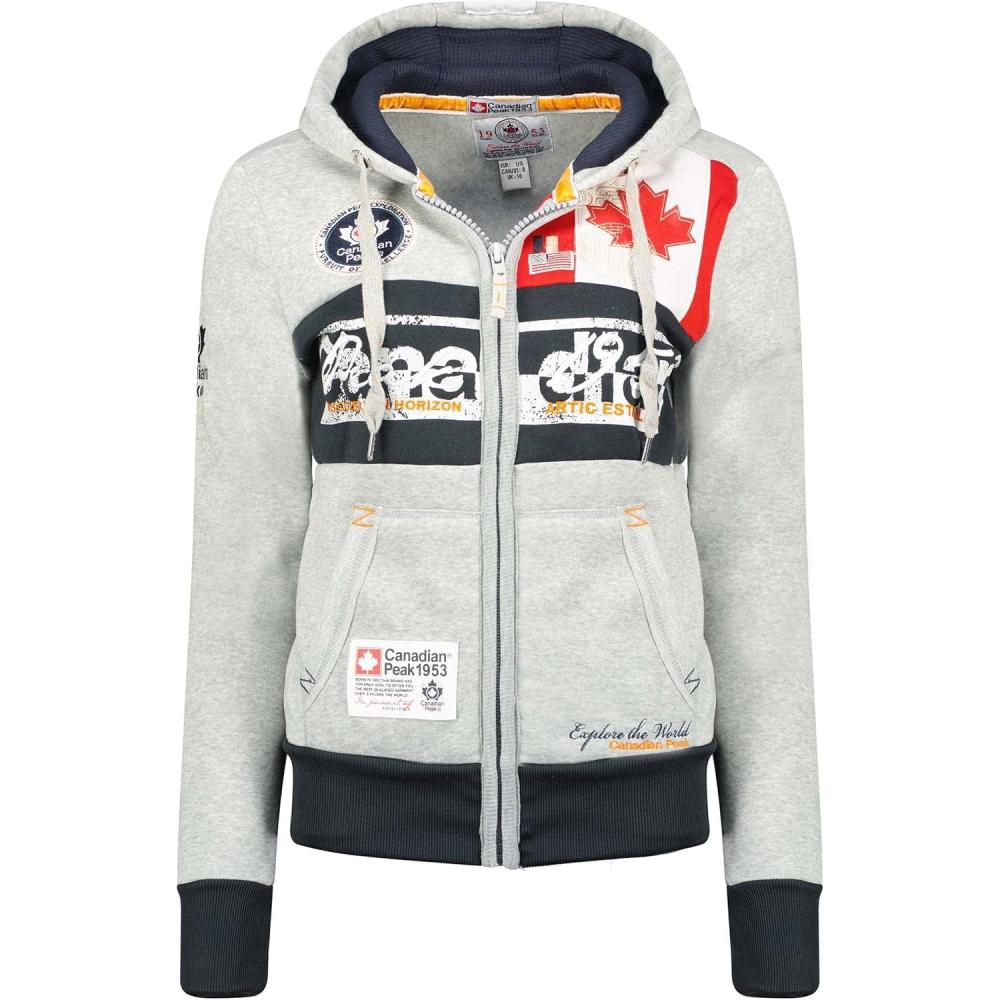 image:imageCanadian Peak Face Lady Sweat Femme Capuche Poches Kangourou Sweatshirt Femmes Manche Pull Casual Manches Longues ChaudGris Clair
