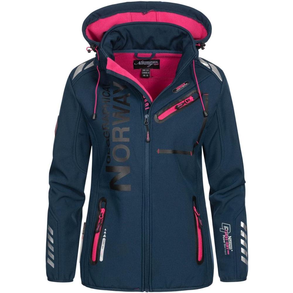 image:imageGeographical Norway Reine Lady Veste Manteau Softshell Femme Capuche Impermeable Blouson Coupe Vent Resistant Doudoune Polaire Randonnee Ski Automne Hiver PrintempsMarine Rose