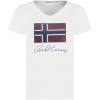 Geographical Norway Joisette Lady – Tee Shirt Coton Femme Classique avec Logo – Vêtement Corps Manche Courte -Col Coupe Régulière Femmes(Blanc)