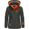 Geographical Norway Reine Lady – Veste Manteau Softshell Femme Capuche Impermeable – Blouson Coupe Vent Resistant – Doudoune Polaire Randonnee Ski Automne Hiver Printemps(Gris Fonce Orange)
