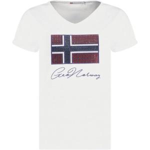 Geographical Norway Joisette Lady – Tee Shirt Coton Femme Classique avec Logo – Vêtement Corps Manche Courte -Col Coupe Régulière Femmes(Blanc)