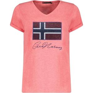 Geographical Norway Joisette Lady – Tee Shirt Coton Femme Classique avec Logo – Vêtement Corps Manche Courte -Col Coupe Régulière Femmes(Rouge)