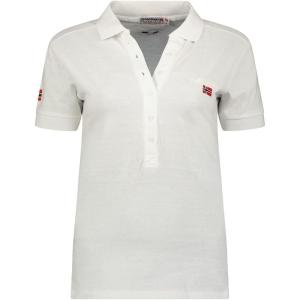 Geographical Norway Kelly Lady – Polo Coton Femme Col – Coupe Reguliere Manche Courte – T-Shirt Fit Respirant Classique Femme(Blanc)