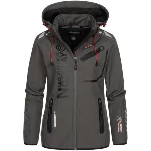 Geographical Norway Reine Lady – Veste Manteau Softshell Femme Capuche Impermeable – Blouson Coupe Vent Resistant – Doudoune Polaire Randonnee Ski Automne Hiver Printemps(Gris Fonce Noir)