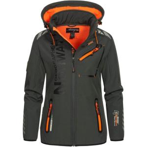 Geographical Norway Reine Lady – Veste Manteau Softshell Femme Capuche Impermeable – Blouson Coupe Vent Resistant – Doudoune Polaire Randonnee Ski Automne Hiver Printemps(Gris Fonce Orange)