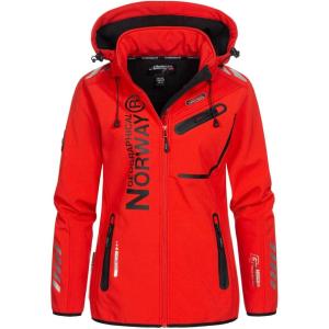 Geographical Norway Reine Lady – Veste Manteau Softshell Femme Capuche Impermeable – Blouson Coupe Vent Resistant – Doudoune Polaire Randonnee Ski Automne Hiver Printemps(Rouge Noir)