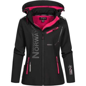 Geographical Norway Reine Lady – Veste Manteau Softshell Femme Capuche Impermeable – Blouson Coupe Vent Resistant – Doudoune Polaire Randonnee Ski Automne Hiver Printemps(Noir Rose)