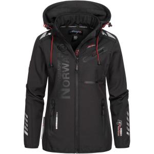 Geographical Norway Reine Lady – Veste Manteau Softshell Femme Capuche Impermeable – Blouson Coupe Vent Resistant – Doudoune Polaire Randonnee Ski Automne Hiver Printemps(Noir Noir)