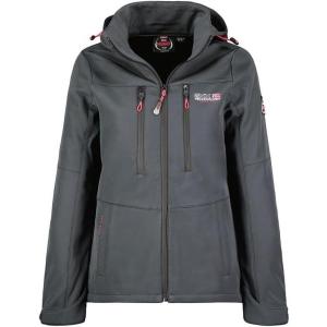 Geographical Norway Timmex Lady – Veste Femme Softshell Capuche Impermeable – Manteau Polaire Blouson Coupe Vent Resistant Travail – Vetement Randonnee Ski Automne Hiver Printemps(Gris Fonce Noir)