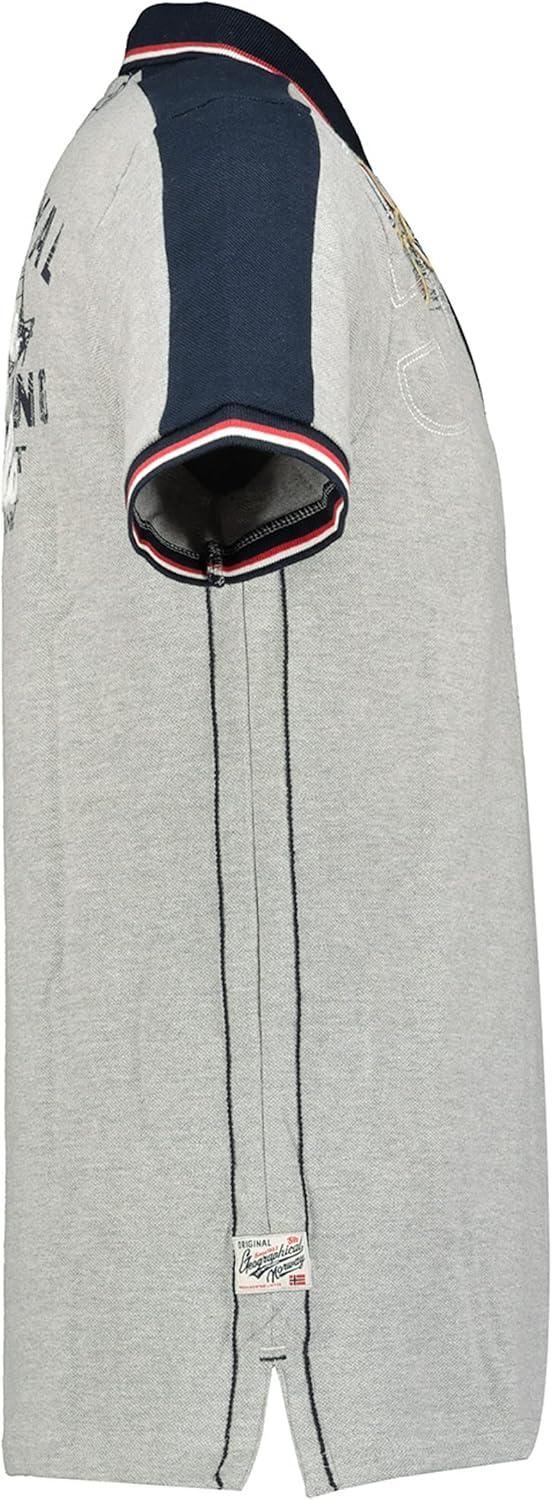 image:imageGeographical Norway Kalvin Men Polo Homme Imprim Classique Coton Manches Courtes Dcontract Col Bouton Casual Shirt Tops Regular Fit Style ClassicGris Mlang