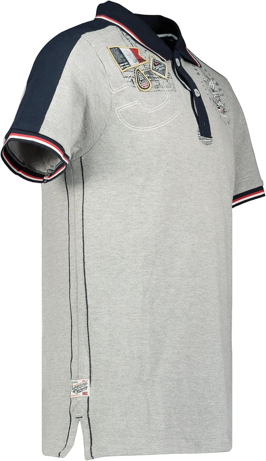 image:imageGeographical Norway Kalvin Men Polo Homme Imprim Classique Coton Manches Courtes Dcontract Col Bouton Casual Shirt Tops Regular Fit Style ClassicGris Mlang