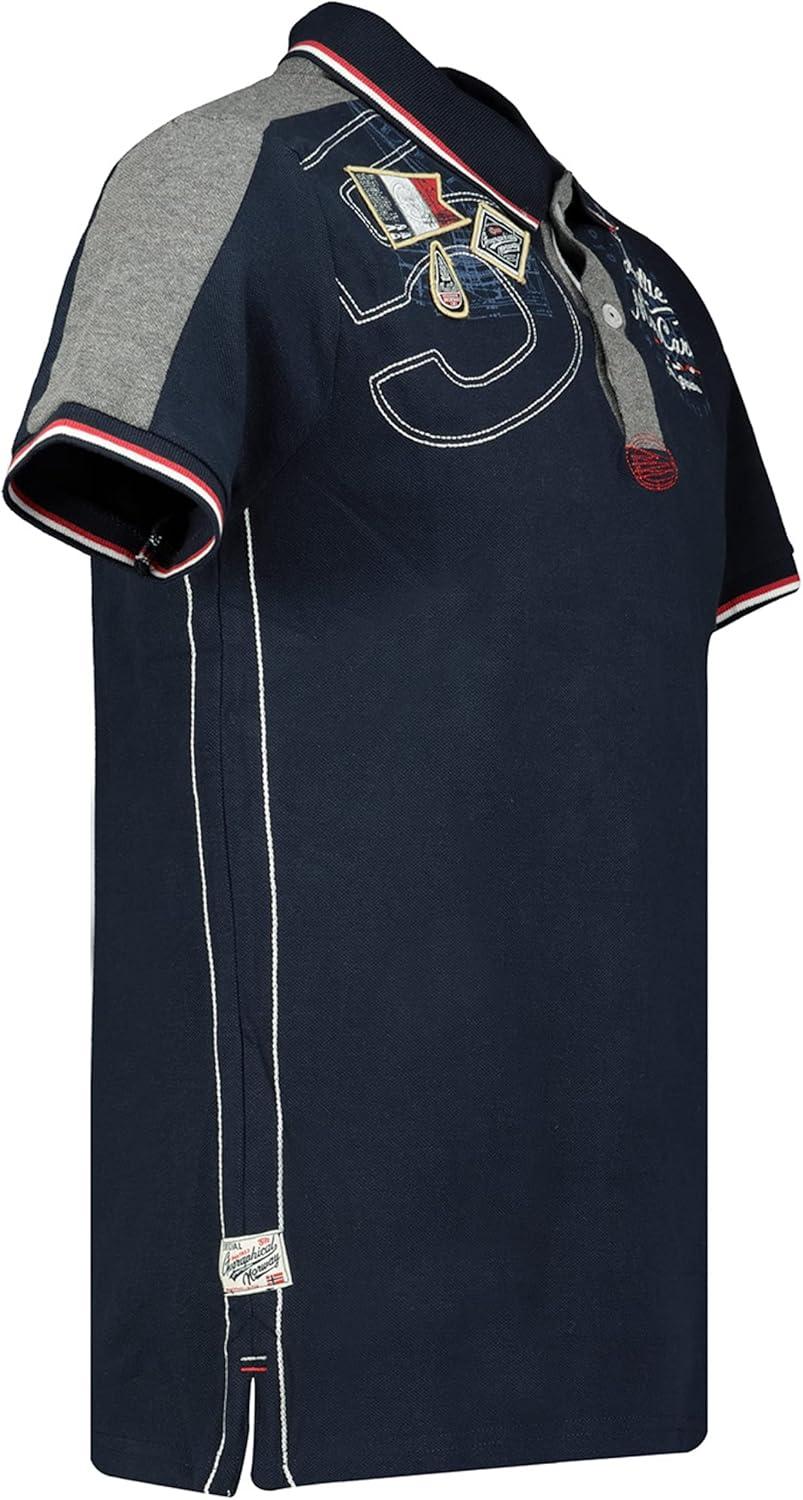 image:imageGeographical Norway Kalvin Men Polo Homme Imprim Classique Coton Manches Courtes Dcontract Col Bouton Casual Shirt Tops Regular Fit Style ClassicMarine